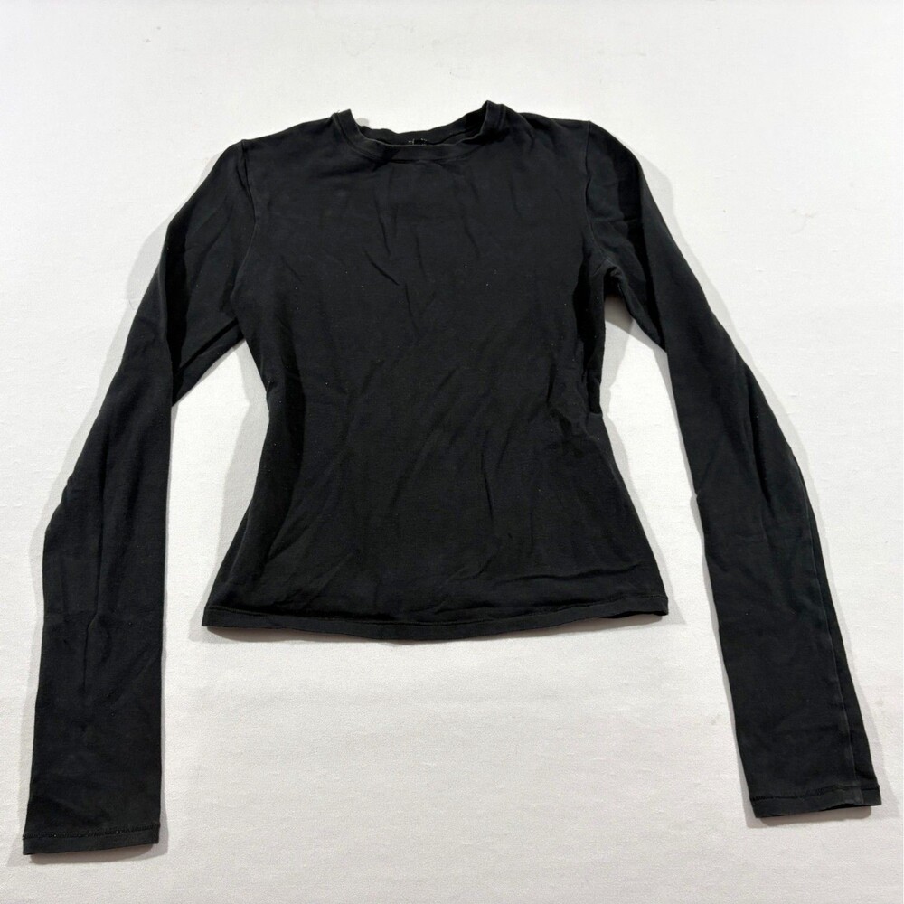 Skims Cotton Jersey T-Shirt Black Tee Long Sleeve Stretch Crop Fitted Crew Sz S